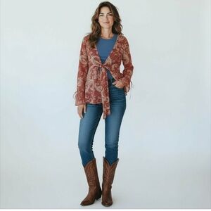 Dress Forum Paisley Tie Front Bell Sleeve Blouse NWT Size Medium